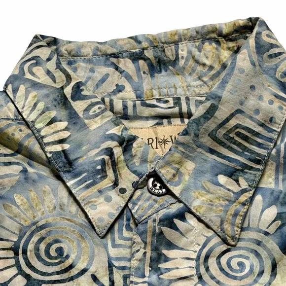 Johari West Batik Hawaiian Shirt Men's Large Blue 100% Cotton Short Sleeve Beach - Picture 6 of 8